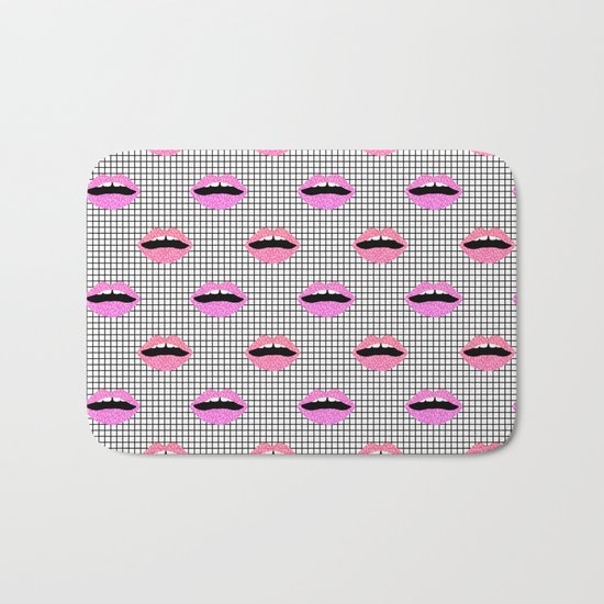 Lips - hot pink lips with grid modern abstract minimal pop art hipster urban brooklyn nashville Bath Mat