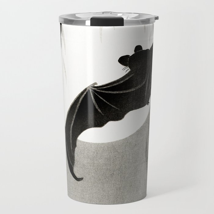 Bat flying under the full Moon - Japanese vintage woodblock print art Travel Mug