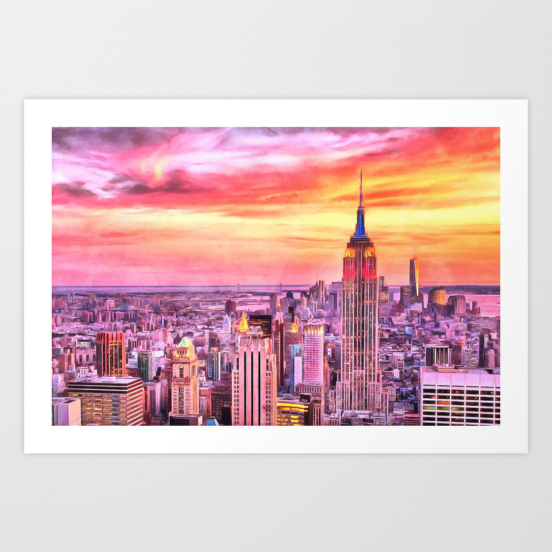 Nyc Brooklyn New York City Manhattan Sunset Painting City