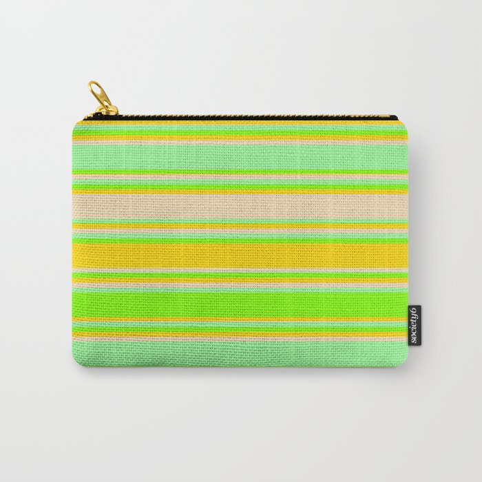Green, Chartreuse, Yellow & Tan Colored Stripes/Lines Pattern Carry-All Pouch