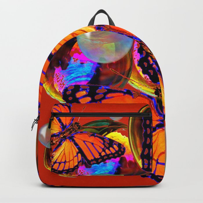DECORATIVE MONARCH BUTTERFLIES & SOAP BUBBLES  ON TURMERIC  COLOR ART Backpack