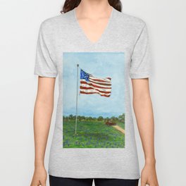 Old Fashion America (Flag Art) V Neck T Shirt
