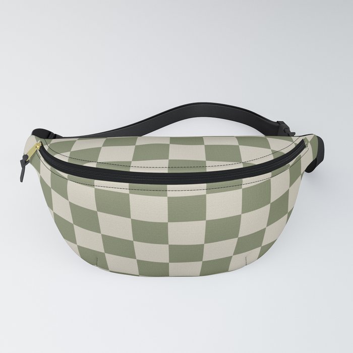 Checkerboard Check Checkered Pattern in Sage Olive Green and Beige Fanny Pack