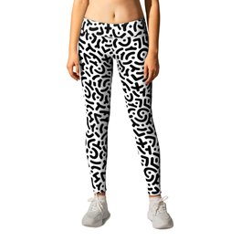 Black Squiggles on White (a wriggly pattern) Leggings | Paisleymcnoodle, Black, Abstract, Texturedpattern, Vector, White, Lines, Hippie, Graphicdesign, Random 
