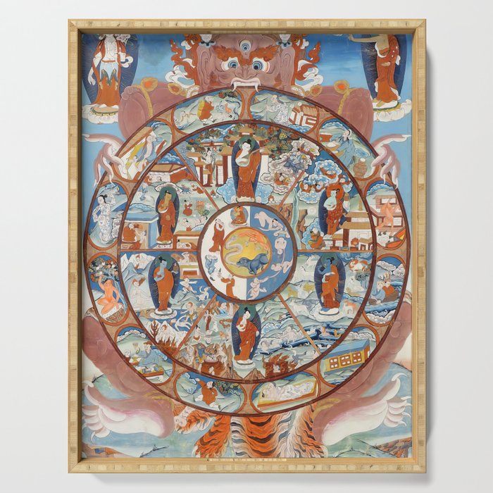Wheel of Life Buddhist Thangka Serving Tray