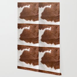 Brown Cowhide, Cow Skin Print Pattern Modern Cowhide Faux Leather Wallpaper