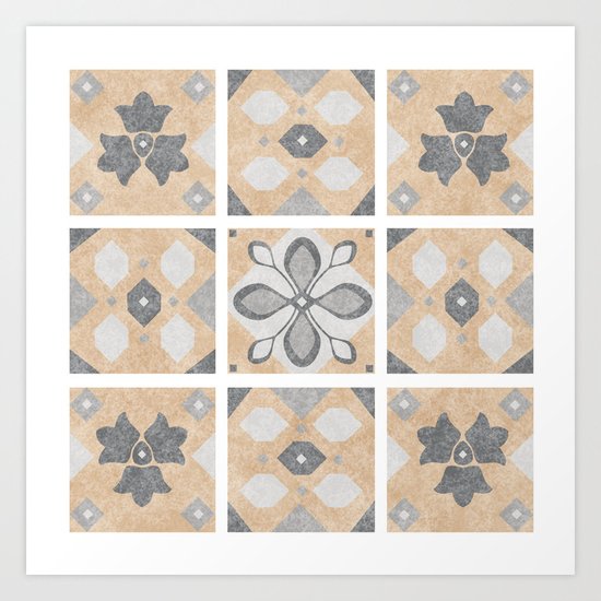 Terracotta Vintage Tiles Design Art Print