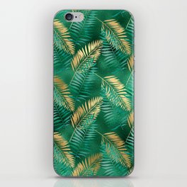 Gold Emerald Green Palm Leaves Pattern iPhone Skin