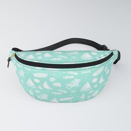 Mint Blue And White Summer Beach Elements Pattern Fanny Pack