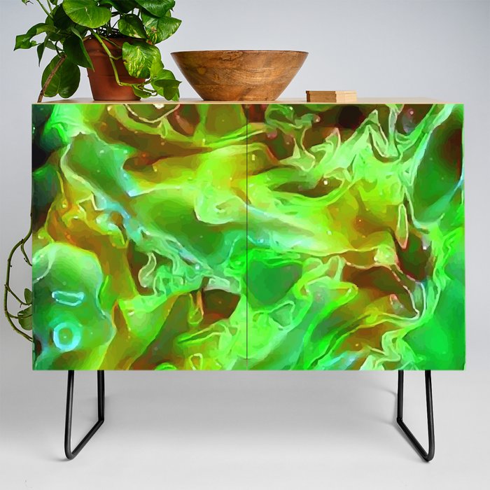 Emerald Field - green gold abstract swirl pattern Credenza
