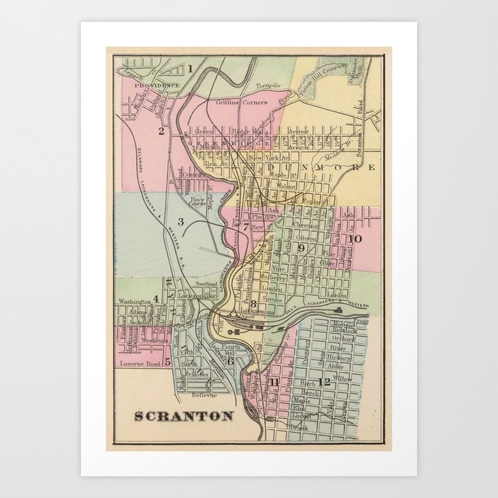 Map Of Scranton Pa Vintage Map Of Scranton Pa (1890) Art Print By Bravuramedia | Society6