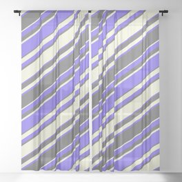 [ Thumbnail: Medium Slate Blue, Dim Gray, and Beige Colored Stripes Pattern Sheer Curtain ]