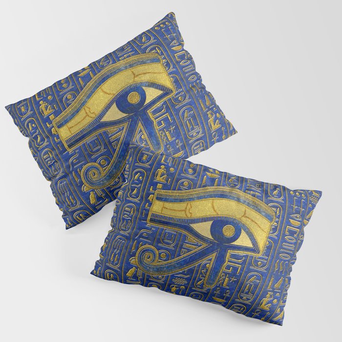 Gold Egyptian Eye of Horus - Wadjet Lapis Lazuli Pillow Sham