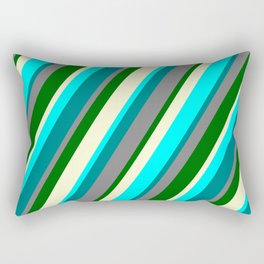 [ Thumbnail: Vibrant Gray, Dark Green, Light Yellow, Aqua, and Teal Colored Lines Pattern Rectangular Pillow ]