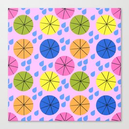 Mid-Century Modern Spring Rainy Day Umbrellas Pink Canvas Print