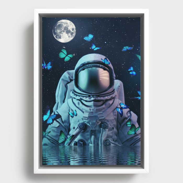 Astronaut and Butterflies Framed Canvas