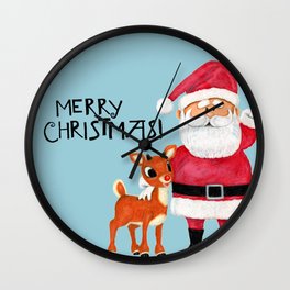 Vintage Blue Santa Claus & Rudolph the Red Nosed Reindeer Wall Clock