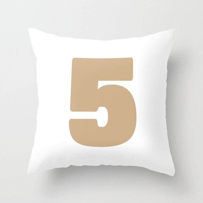 5 (Tan & White Number) Throw Pillow