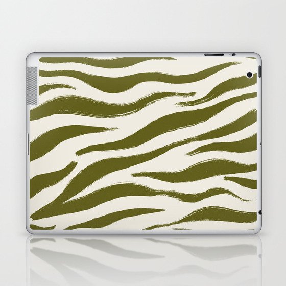 Earthy Green and Beige Zebra Tiger Animal Print Pattern Laptop & iPad Skin