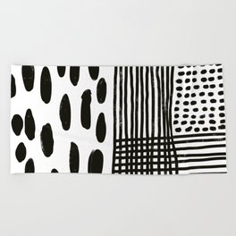 Play minimalist abstract dots dashes and lines painterly mark making art print Beach Towel