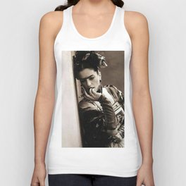 The Girl in the Blue House from Casa Azul Smoking black and white photographic print Unisex Tank Top