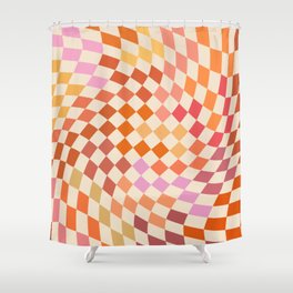 Orange, Yellow & Pink  Swirl Checker Shower Curtain