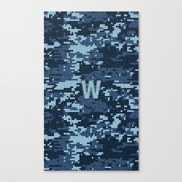 Personalized W Letter on Blue Military Camouflage Air Force Design, Veterans Day Gift / Valentine Gift / Military Anniversary Gift / Army Birthday Gift iPhone Case Canvas Print