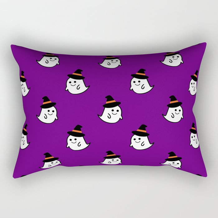 Cartoon Witchy Ghosts- A Halloween Pattern on Purple Rectangular Pillow