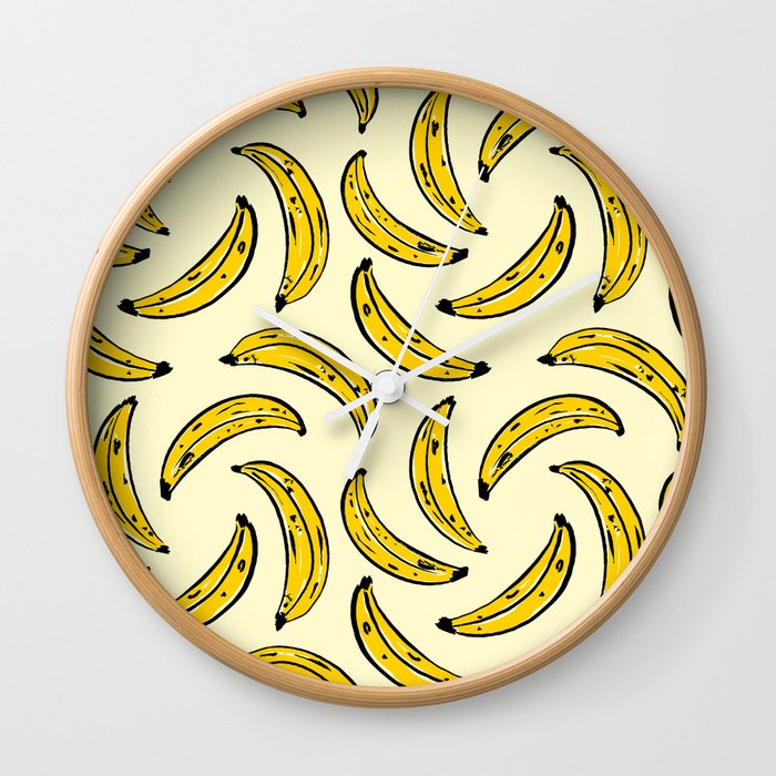 Banana Tropical Fruits Bold Yellow Pattern Wall Clock
