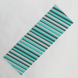 [ Thumbnail: Turquoise, Dark Slate Gray, and Light Gray Colored Pattern of Stripes Yoga Mat ]