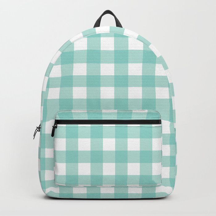 Teal Pastel Farmhouse Style Gingham Check Backpack