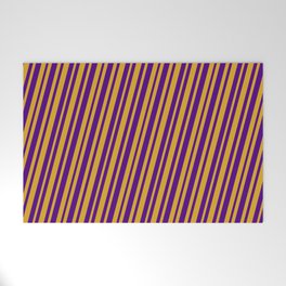 [ Thumbnail: Goldenrod & Indigo Colored Stripes/Lines Pattern Welcome Mat ]