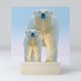 Cute Low poly polar bear with cub Mini Art Print