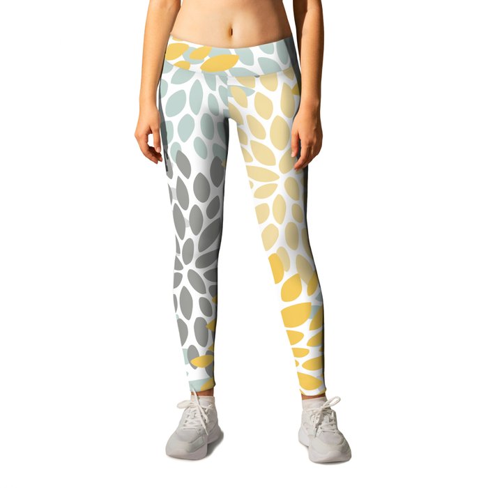 Floral Pattern, Yellow, Pale, Aqua and Gray Leggings