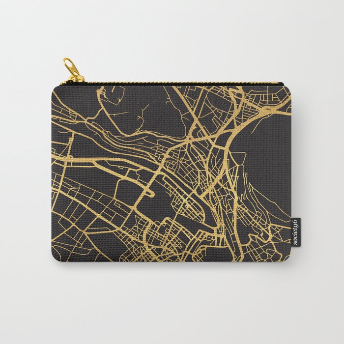 ZURICH SWITZERLAND GOLD ON BLACK CITY MAP Carry-All Pouch
