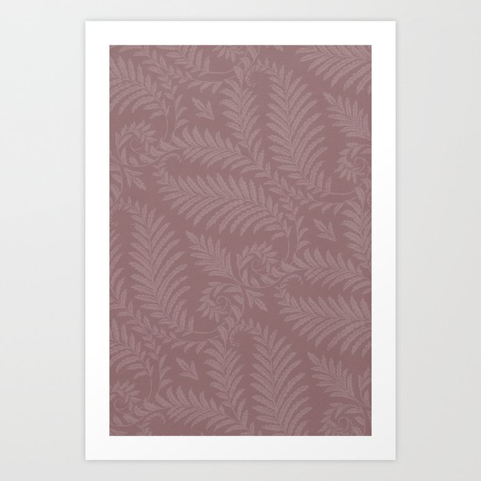 Pantone Red Pear Fancy Leaves Scroll Damask Pattern Art Print