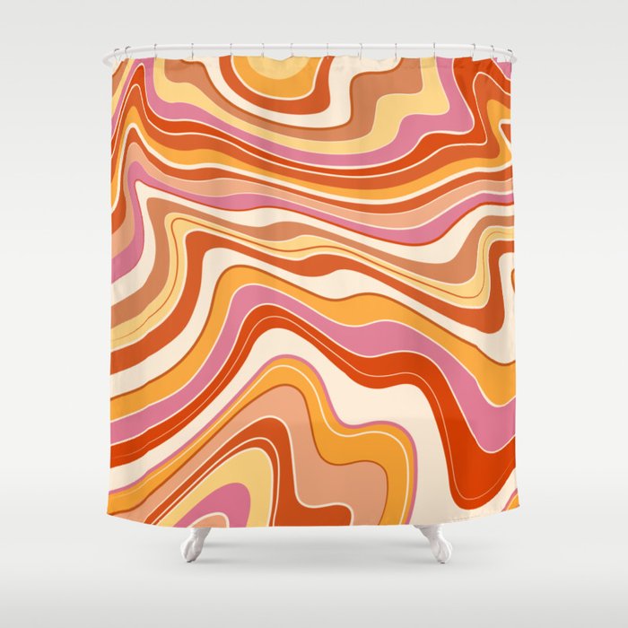 Retro Wavy Swirl Warp Lines Shower Curtain