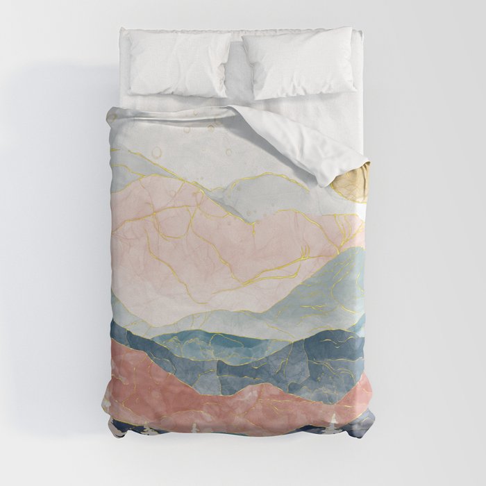 Hazy Mountains Morning Hike Duvet Cover