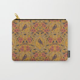 Warm Mustard Yellow & Orange Crow & Dragonfly Floral Carry-All Pouch