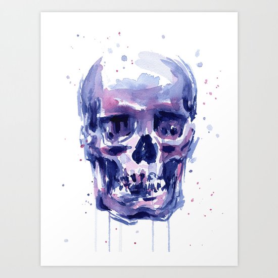 Skull Watercolor Purple Colorful Art Print