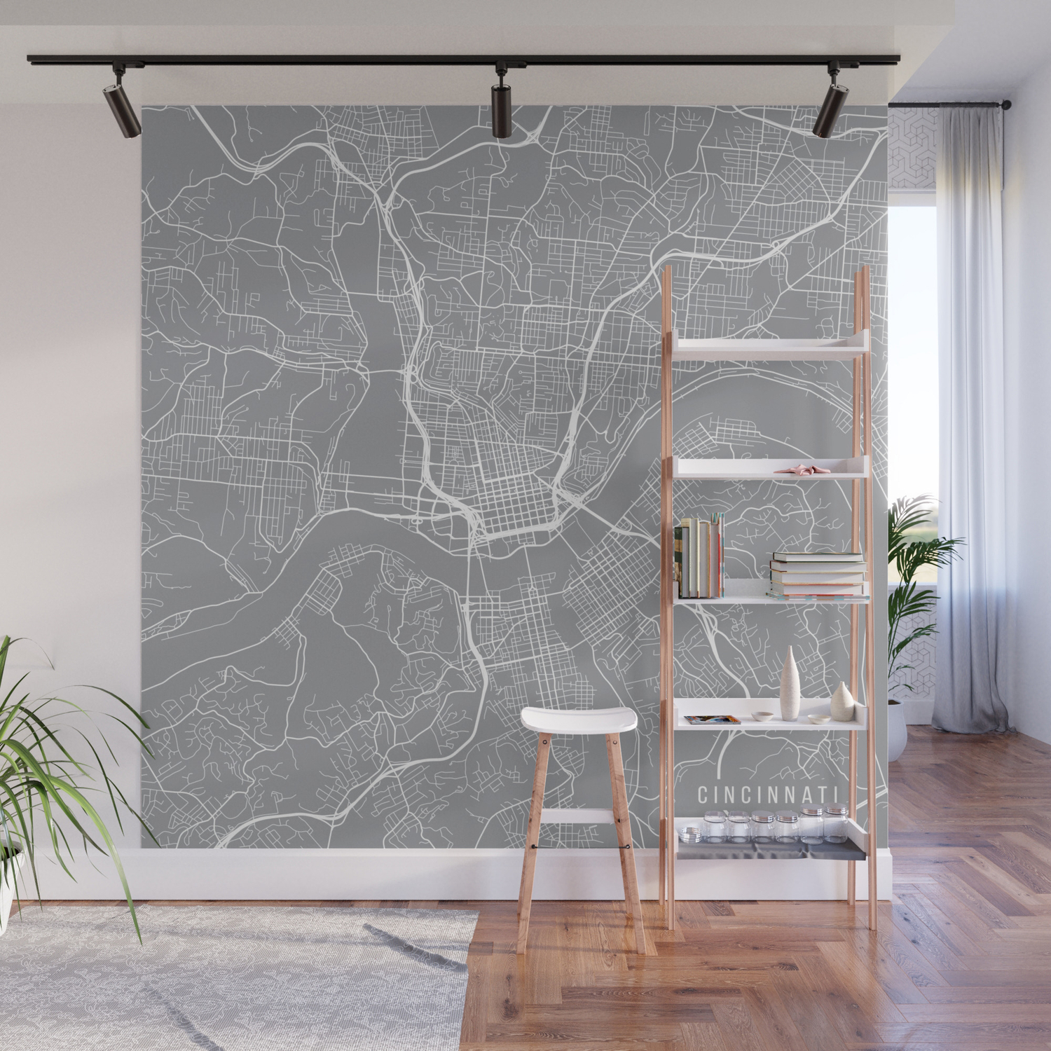 Cincinnati Map Ohio Usa Pewter Wall Mural By Mainstreetmapscolor Society6