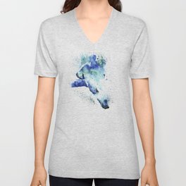 Polar Bear Diving Watercolor Painting- The Plunge Unisex V-Neck