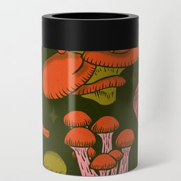 Texas Mushrooms – Bright Multicolor on Green Can Cooler