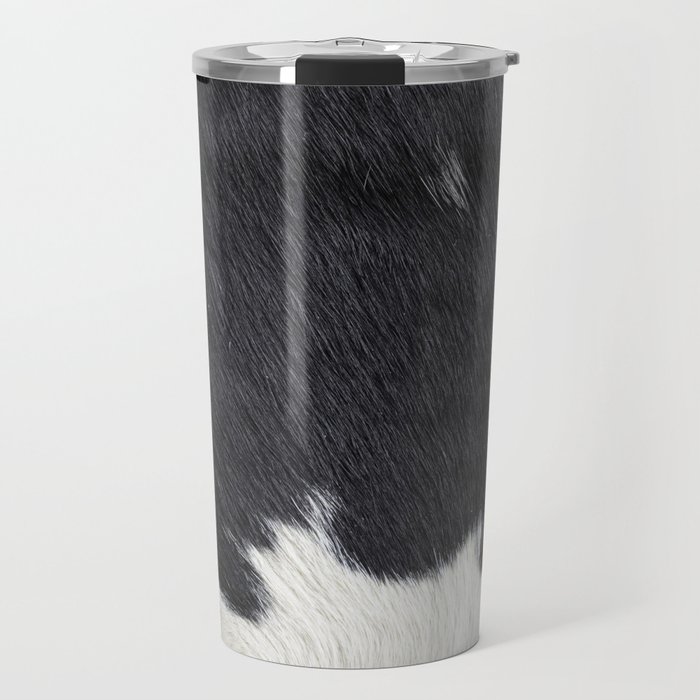 Black and White Cow Skin Print Pattern Modern, Cowhide Faux Leather Travel Mug