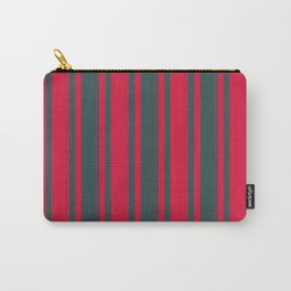 [ Thumbnail: Dark Slate Gray & Crimson Colored Striped/Lined Pattern Carry-All Pouch ]