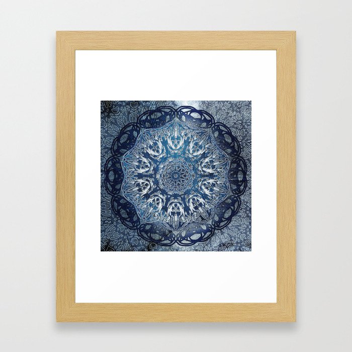 Indigo Nouveau Shibori Mandala Framed Art Print