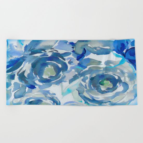 Sky Blue Painterly Floral Abstract Beach Towel