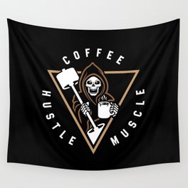Coffee Hustle Muscle Grim Reaper Wall Tapestry