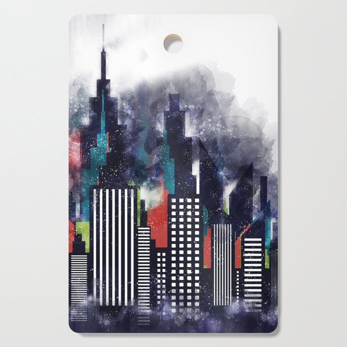 New York City Skyscrapers In Watercolor Art, City Skyline Art, New York Poster, Wall Art Home Cutting Board