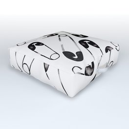 Safety pins black and white watercolor pattern Outdoor Floor Cushion